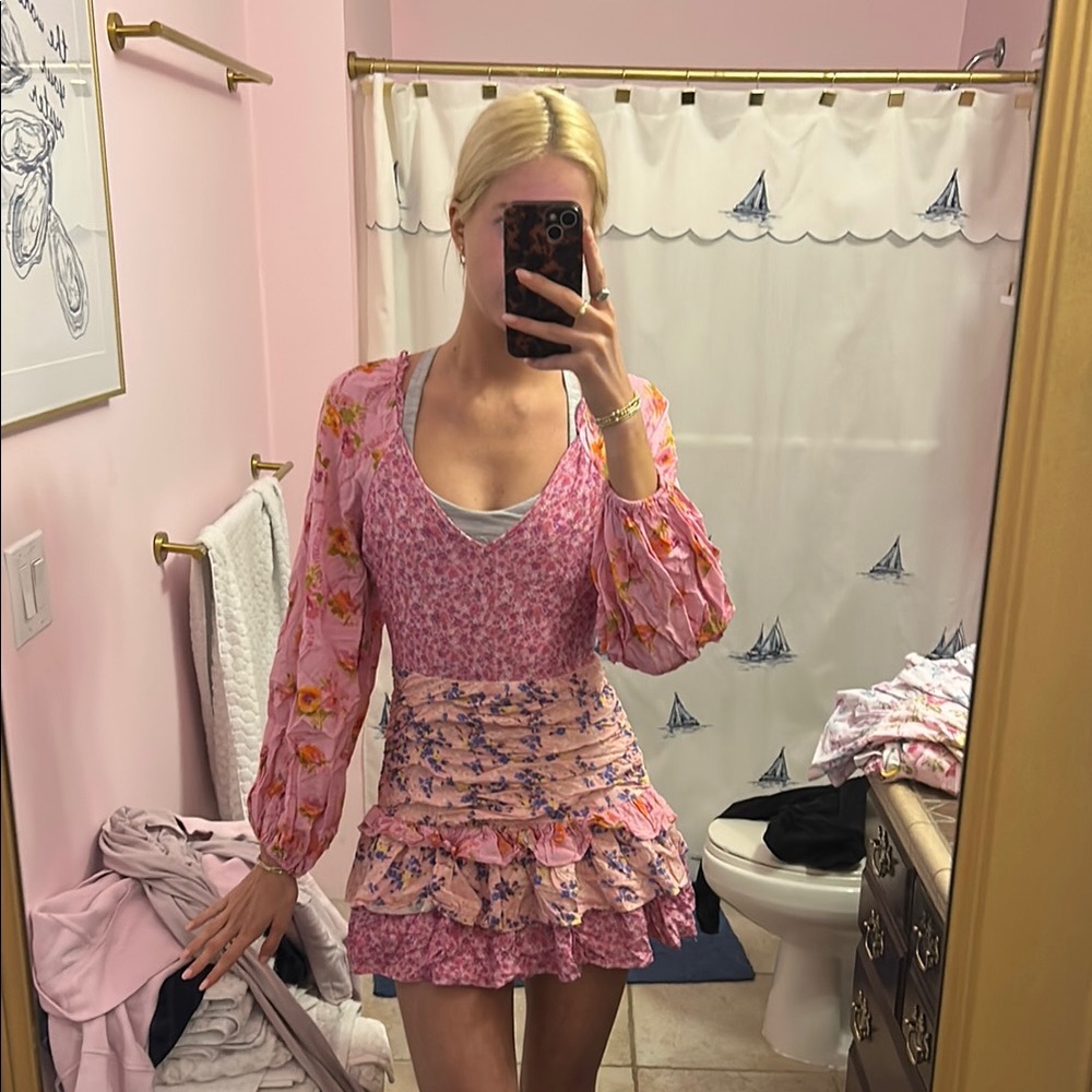 Floral Pink Long Sleeve Dress
